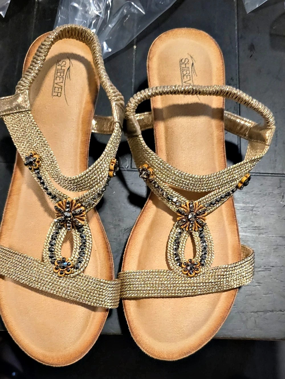 Shibever Embellished Rose Gold Sandals